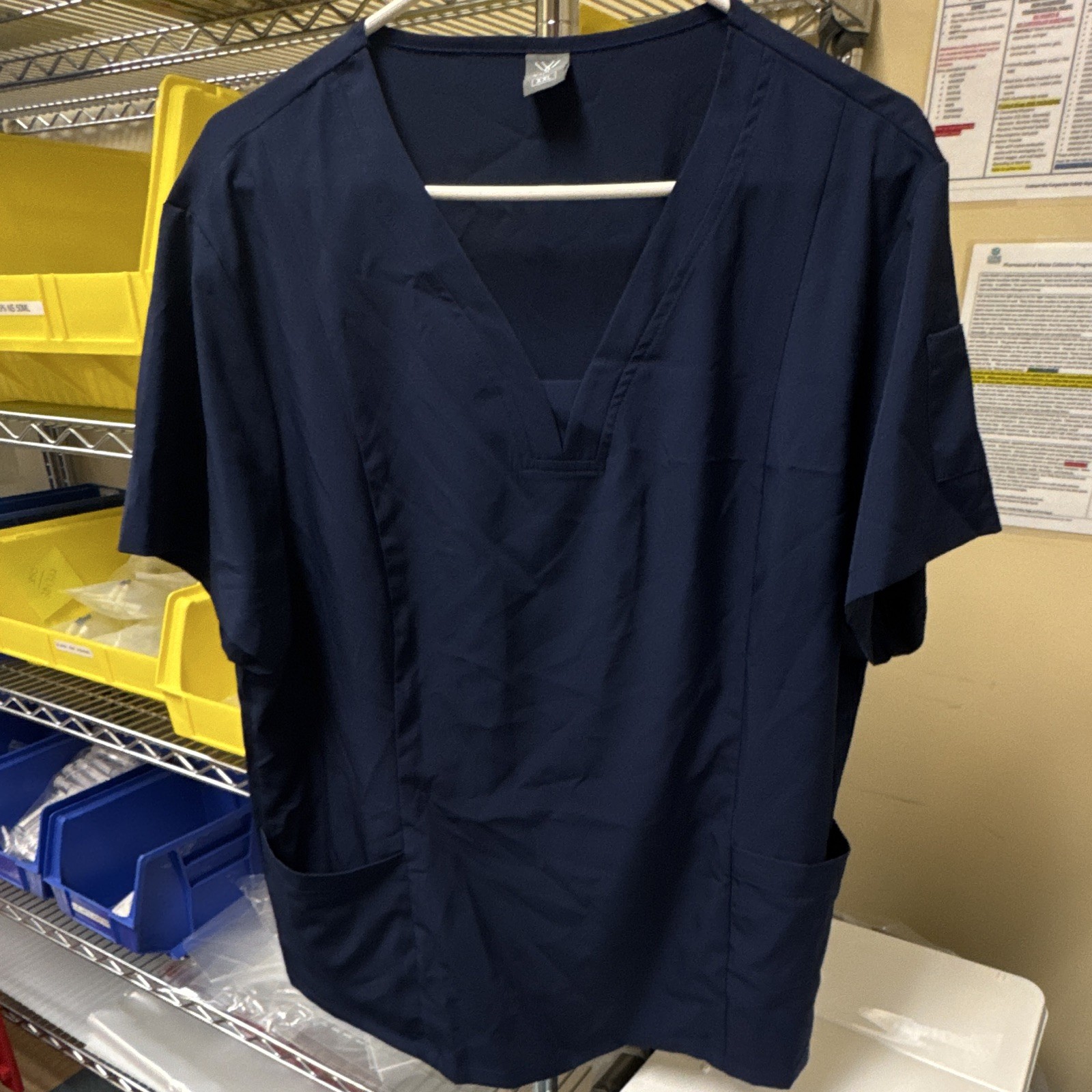 NiaaHinn Unisex Medical Scrub Set XXL Navy Blue Solid Woven Polyester/Spandex