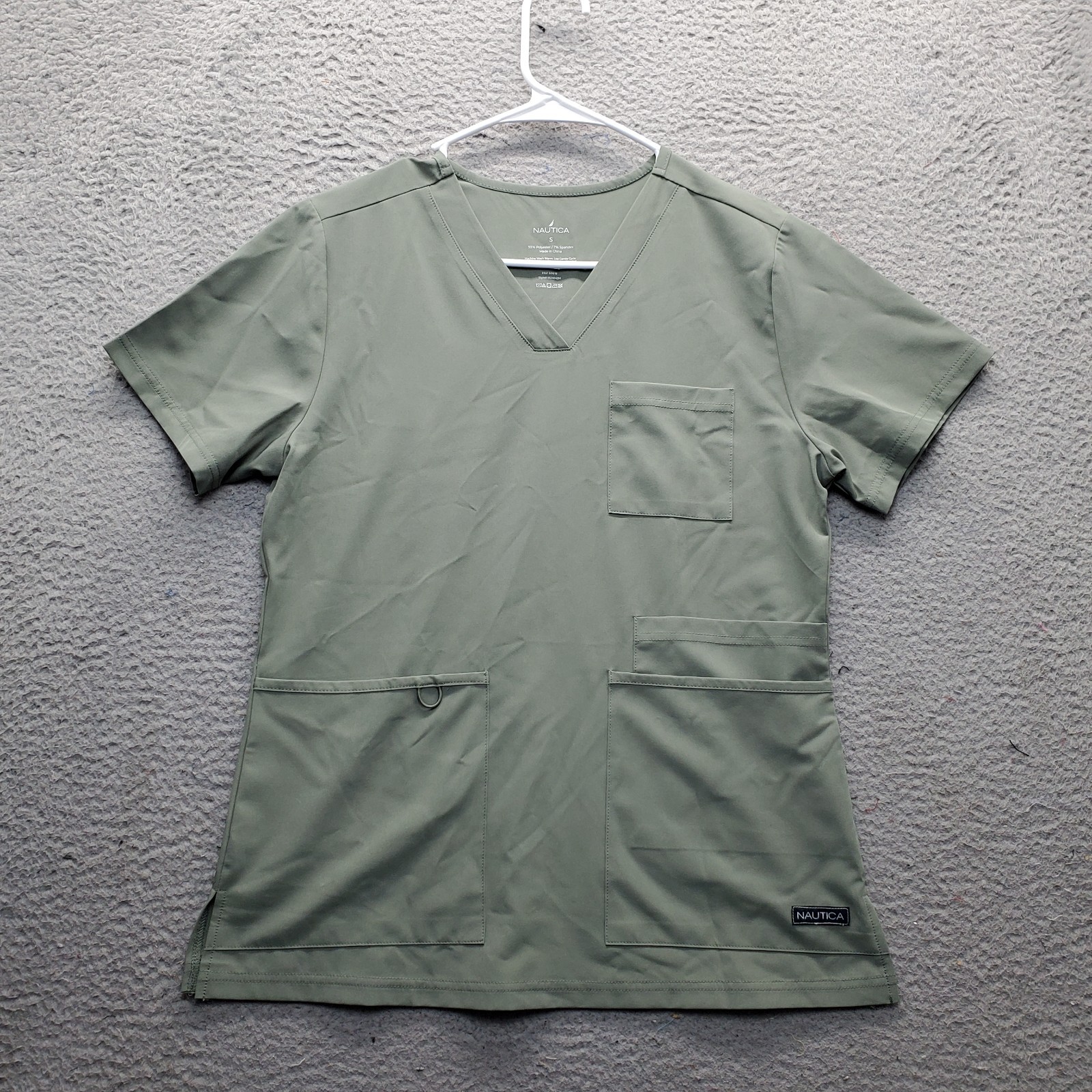 Nautica 2 Pc Medical Scrub Set Womens Small Green Stretch Short Sleeve Pullover