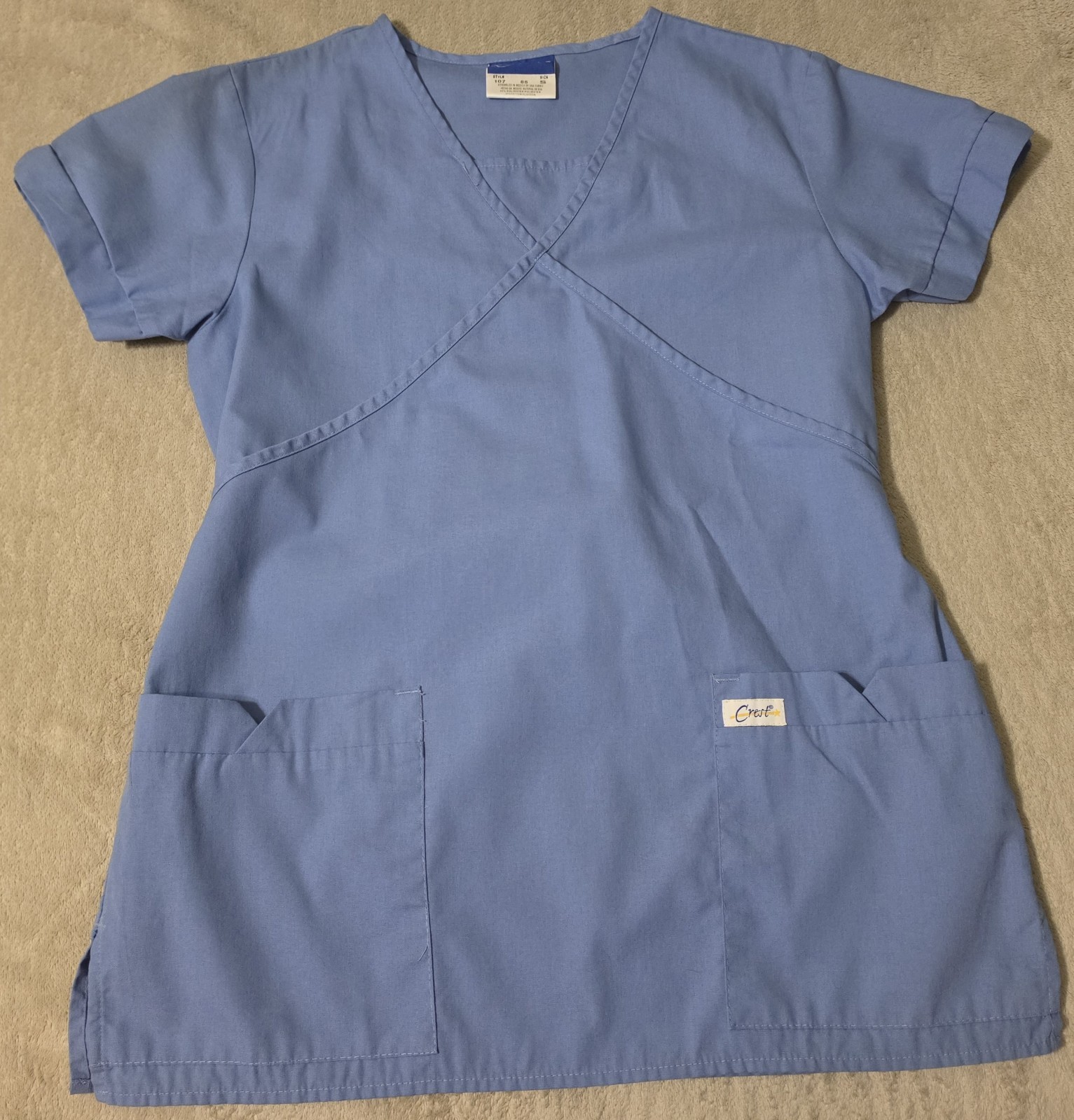 Crest Women’s V Neck Scrub Top Size Small Blue Sky With Tie Back