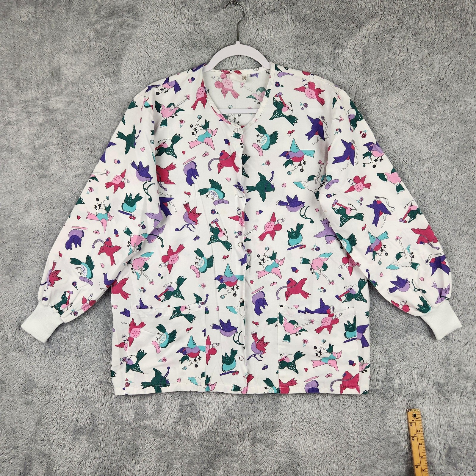 Vintage HICE Scrub Jacket Womens Medium Multicolor Bird Nurse Vet Rn Work USA