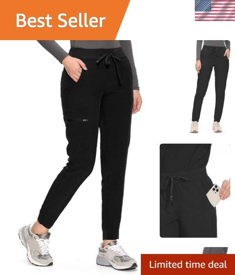 Medical Scrub Pants for Women – Soft Stretch,Drawstring Jogger Pants with 5 P…