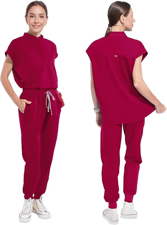 Stand Collar Medical Scrubs Set for Women Nurse Uniform Suit Top & Joggers Pants