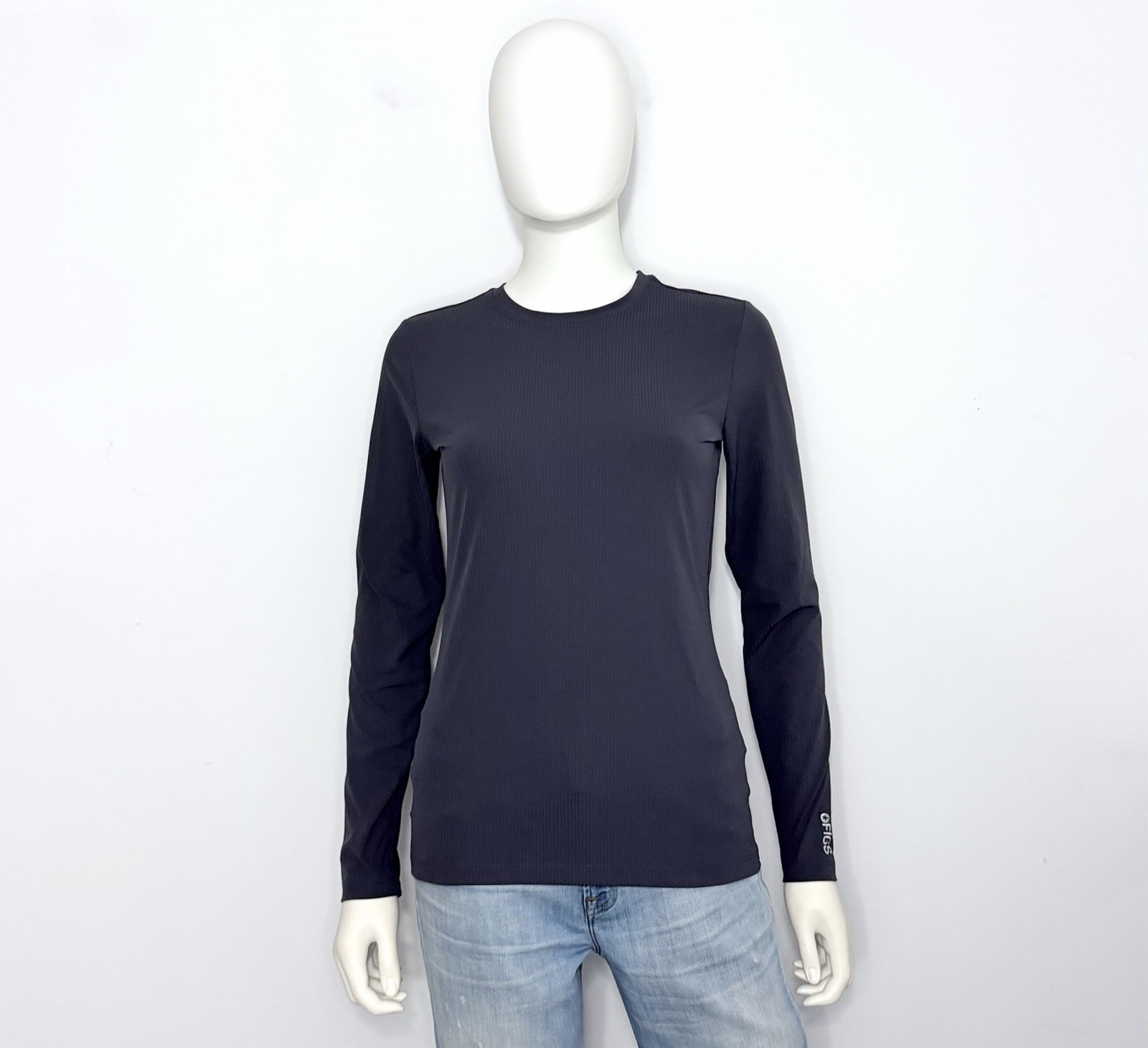 FIGS Palmer Ribbed Long Sleeve Underscrub Womens XS Gray Striped T Shirt Logo