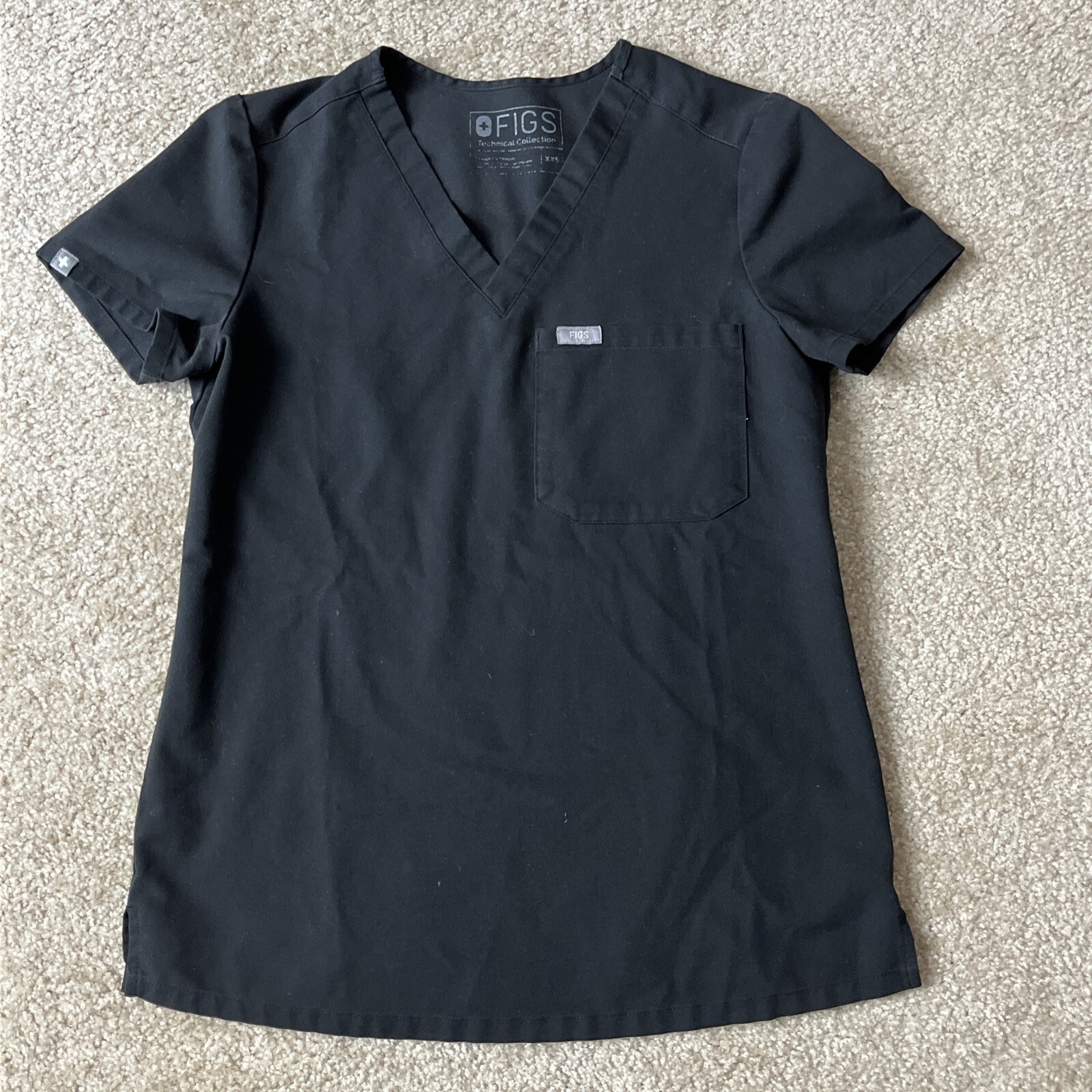 FIGS Technical Collection Women’s Scrub Top Shirt Black XXS Extra Extra Small