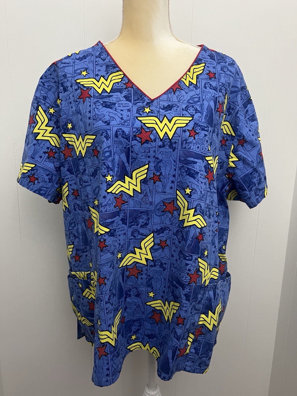Wonder Woman 3XL Blue Uniform Scrub Work Top Dental Nurse Medical Vet Superhero