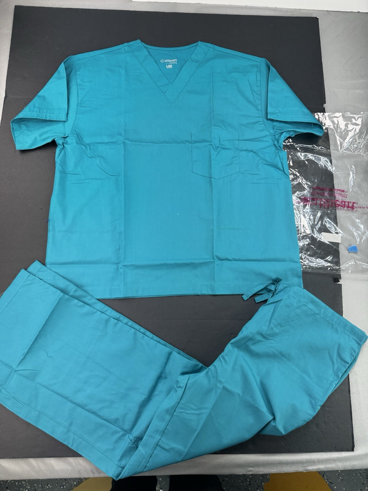 All Heart Basics Scrubs Outfit Top And Bottoms Size Large Teal Nurse Doctor NWT