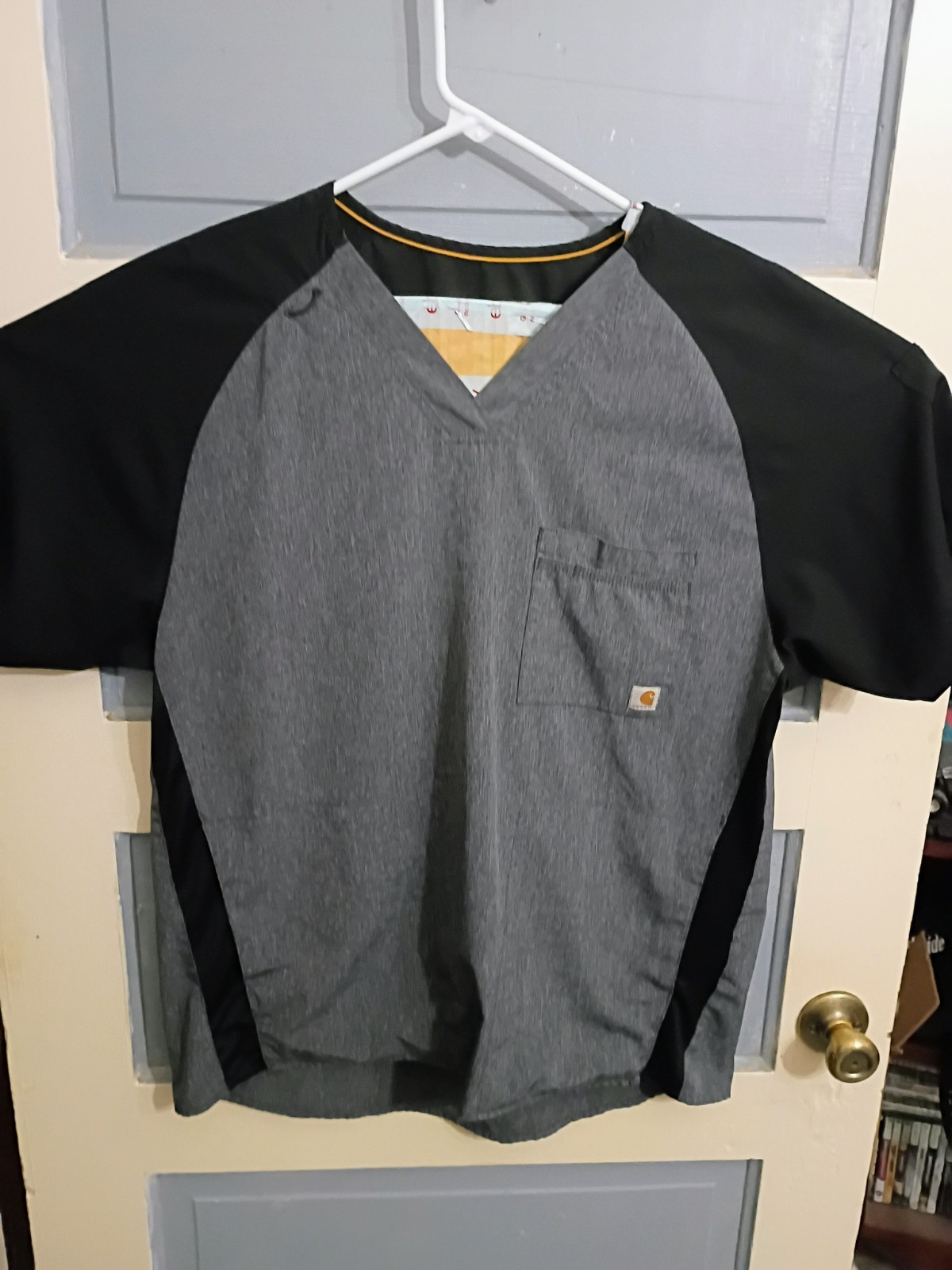 Carhartt Force Men Large Regular Fit Gray Black Scrubs Top WN516