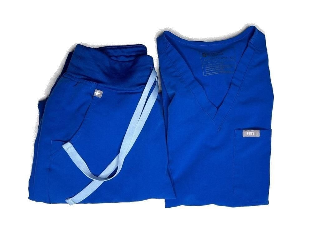 FIGS Catarina V-Neck Scrub Top and Jogger Pants Set in Royal Blue