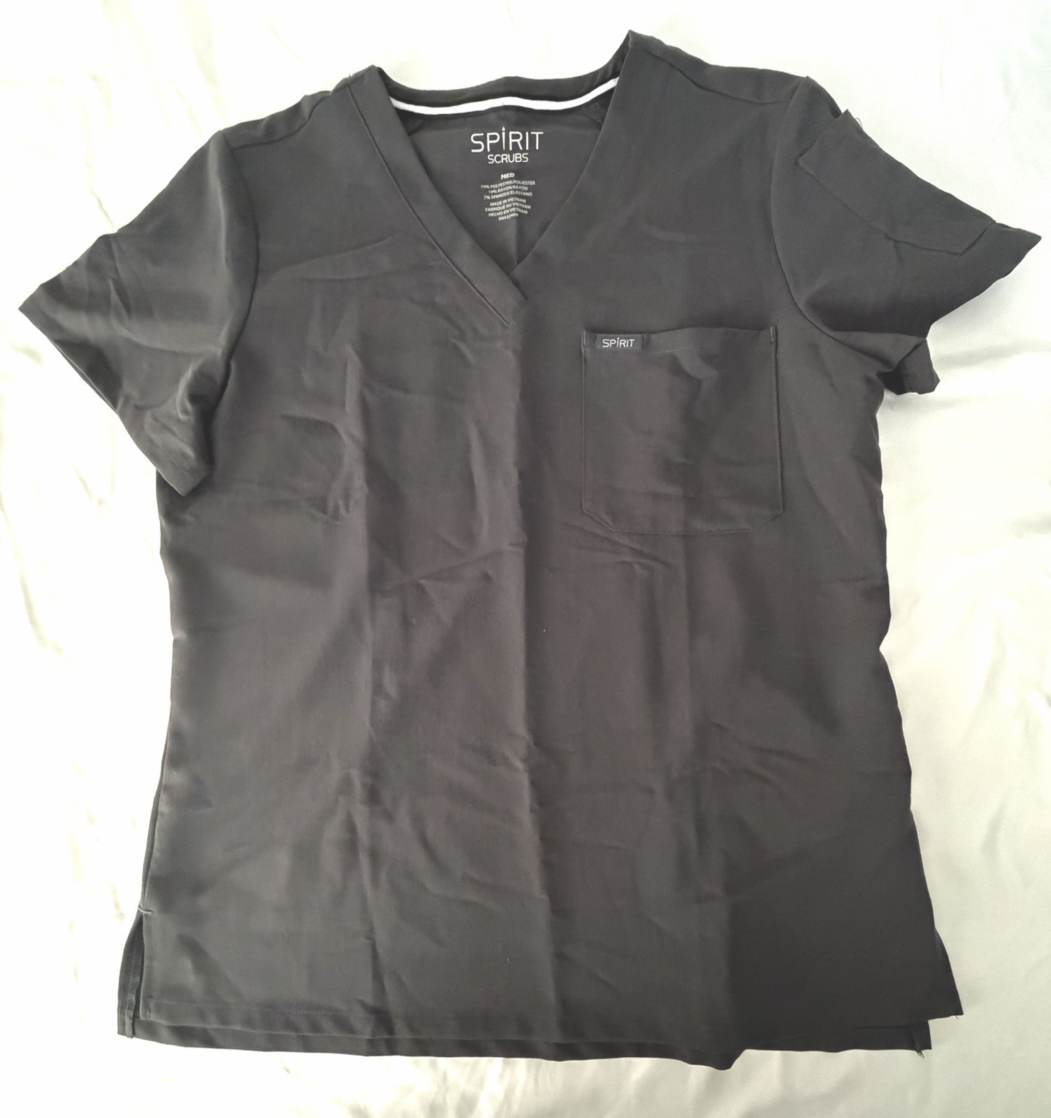 Spirit Scrubs Womens Size Medium Pewter Scrub Top Solid Black Short Sleeve Nurse