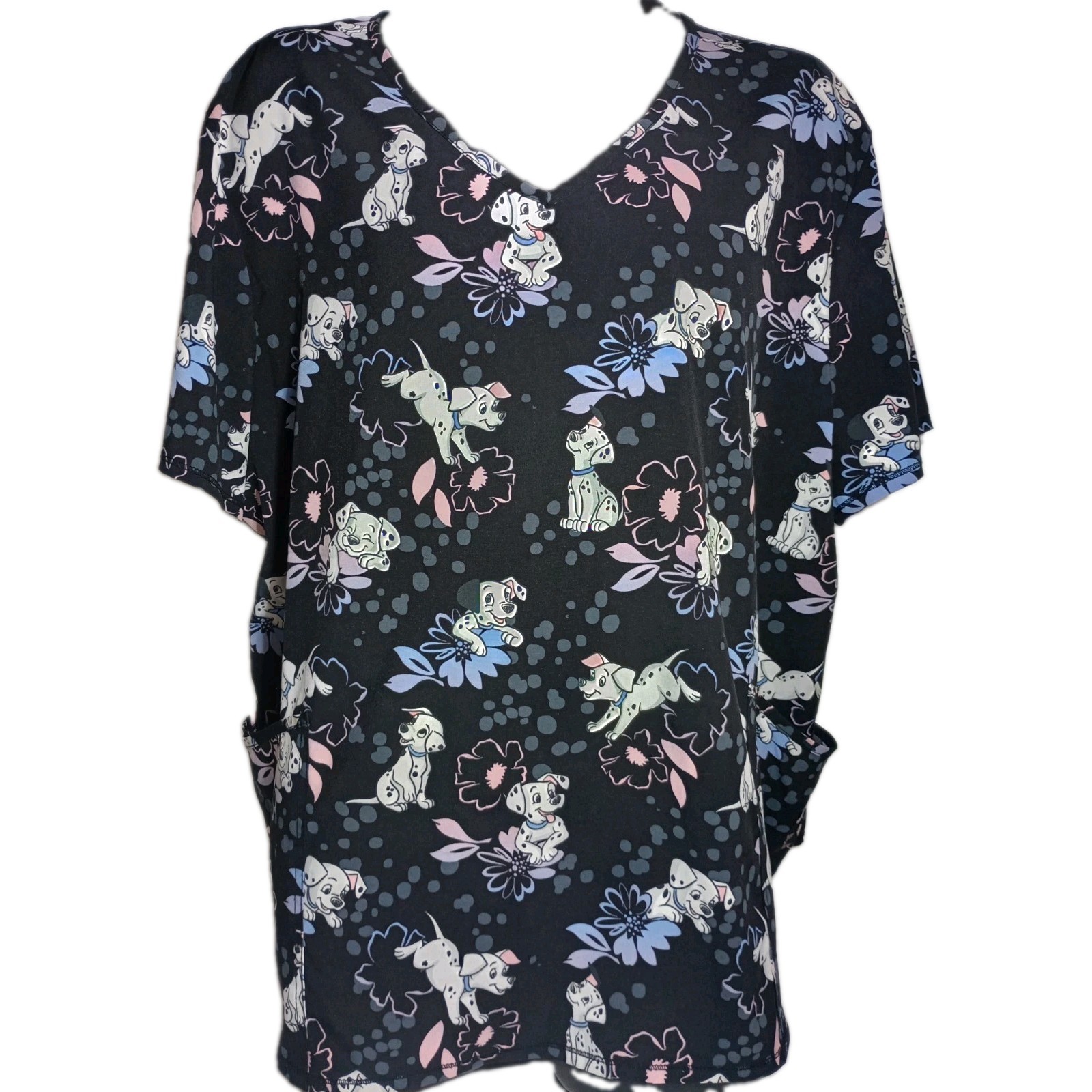 Disney Scrubstar Scrub Top Black 101 Dalmations Poly Spandex Blend WM745 3XL