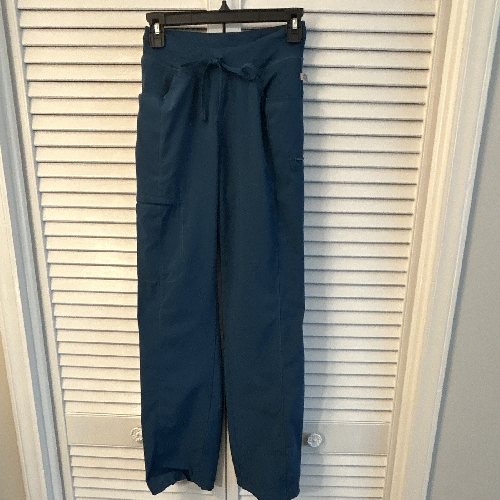 Figs Women’s Teal Blue Solid Knit Scrub Pants Drawstring w/ Pockets Size S