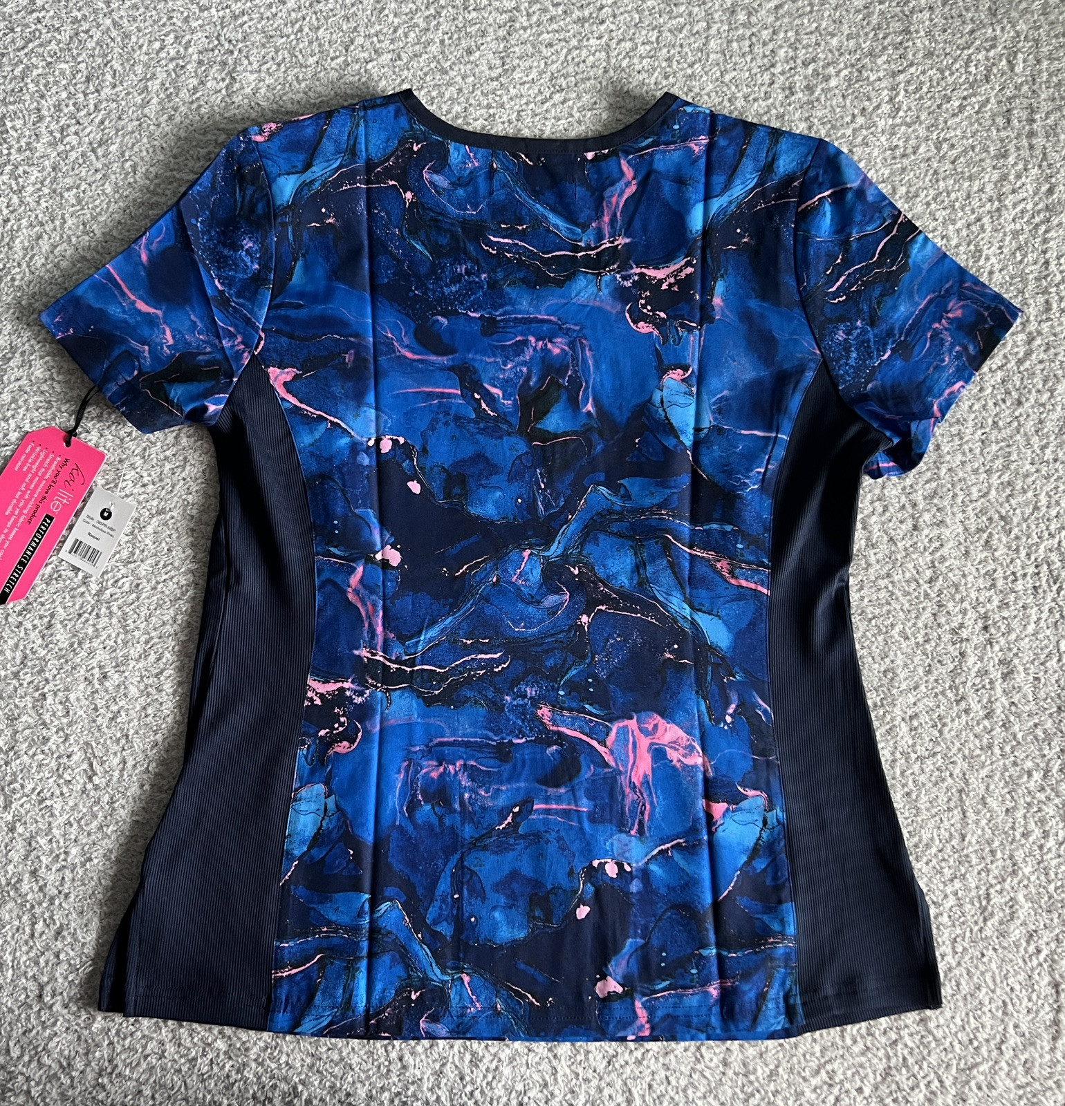 Koi Lite Scrub Top Women’s Sz Medium Blue Marbulous Pinks Marble Stretch Nursing