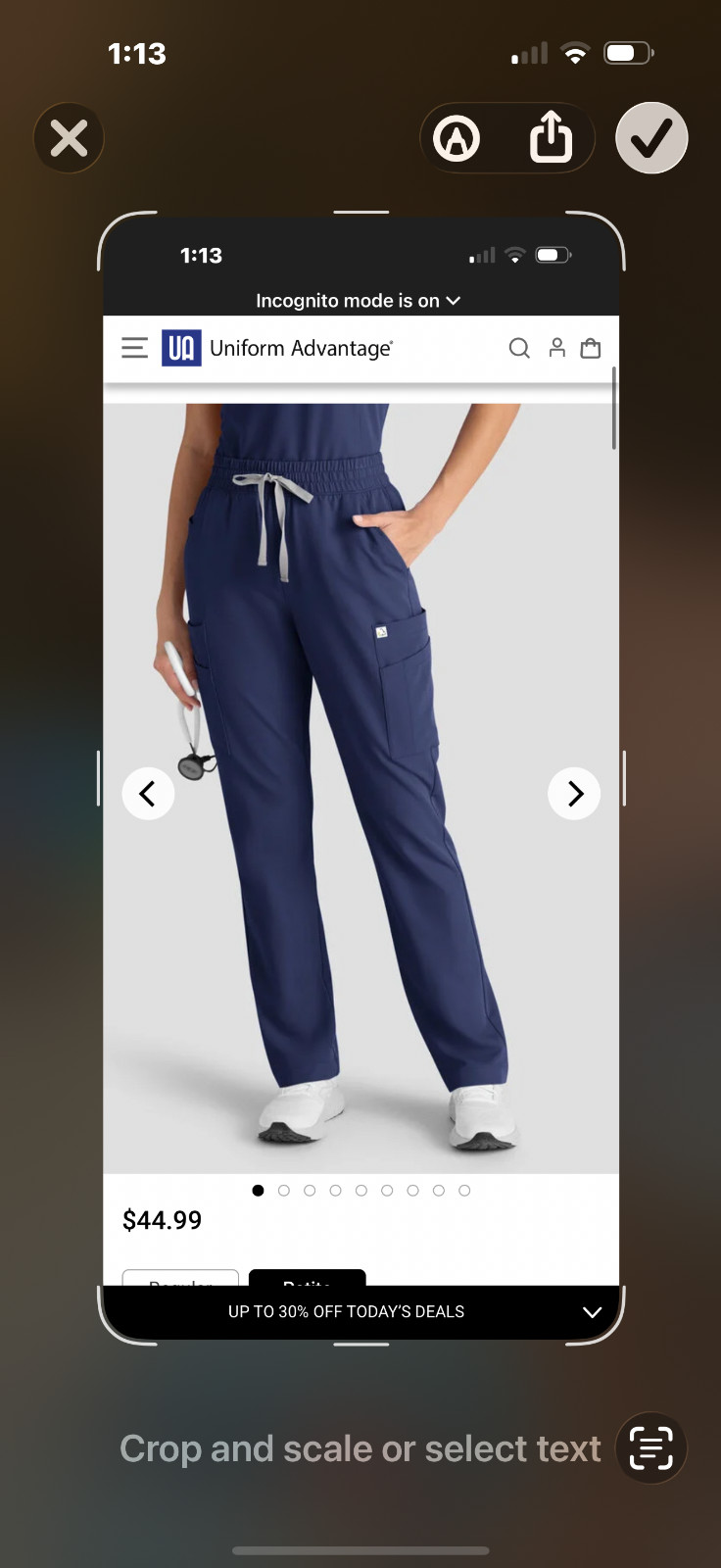 Resurge womens Petite XL Navy RE5514 11 pocket Scrub Pants