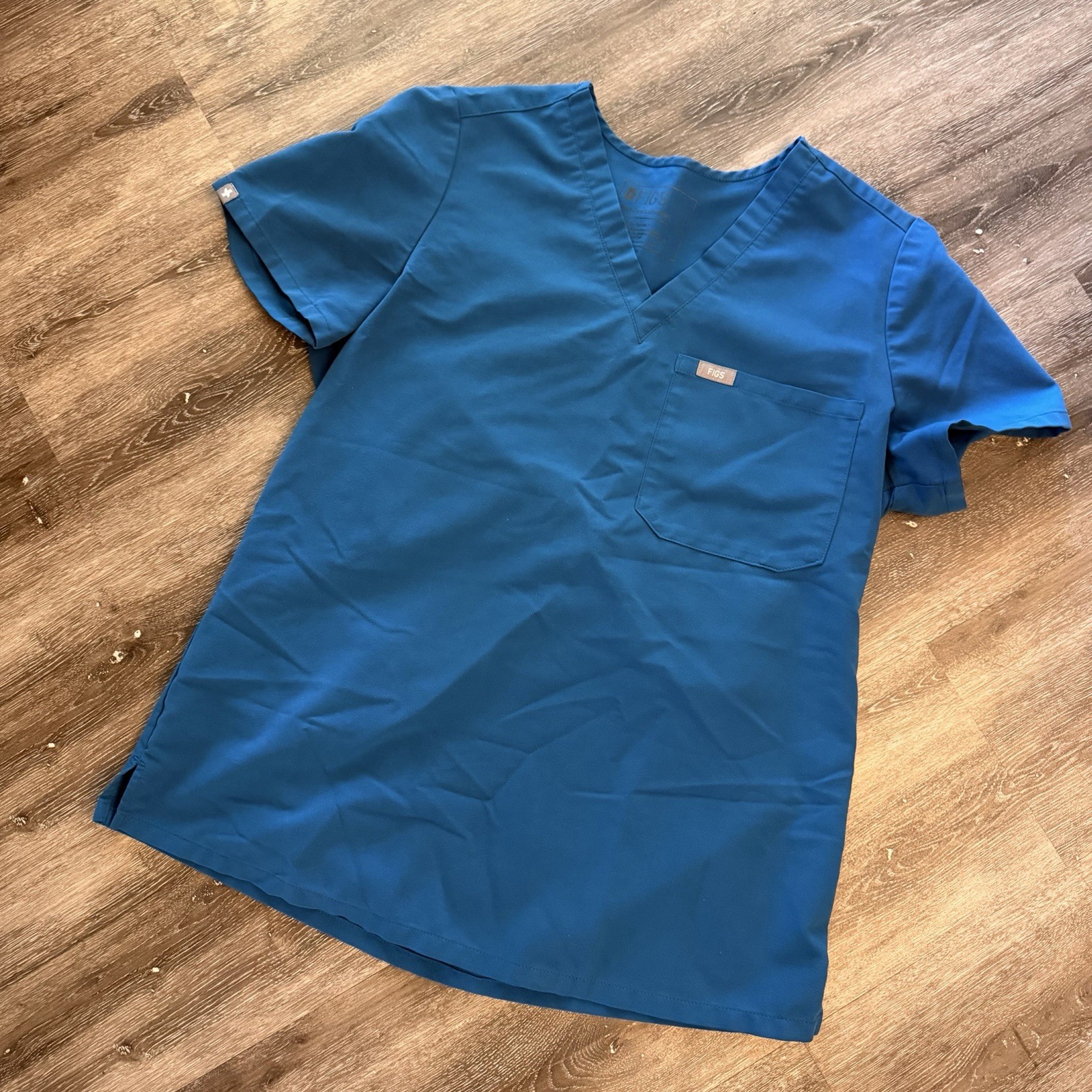 Figs Catarina One Pocket Scrub Top Alps Blue Size Small
