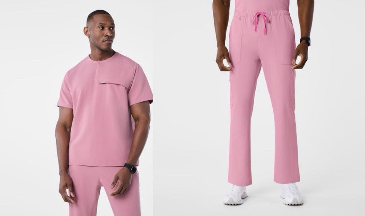 Figs Men Top & Cairo Straight-Leg Scrub Pant™ Regular Size M Chalk Pink