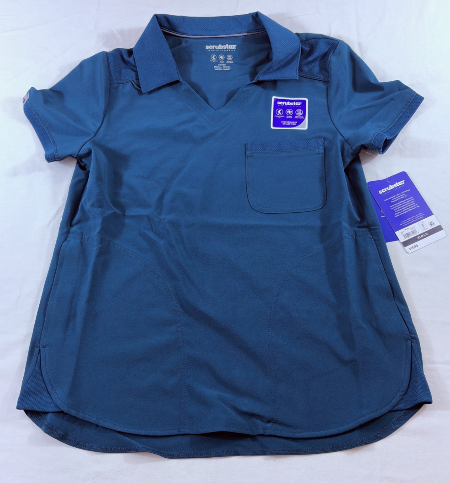 women’s Scrubstar scrub size XS slate short sleeve pocket collar v-neck polyeste