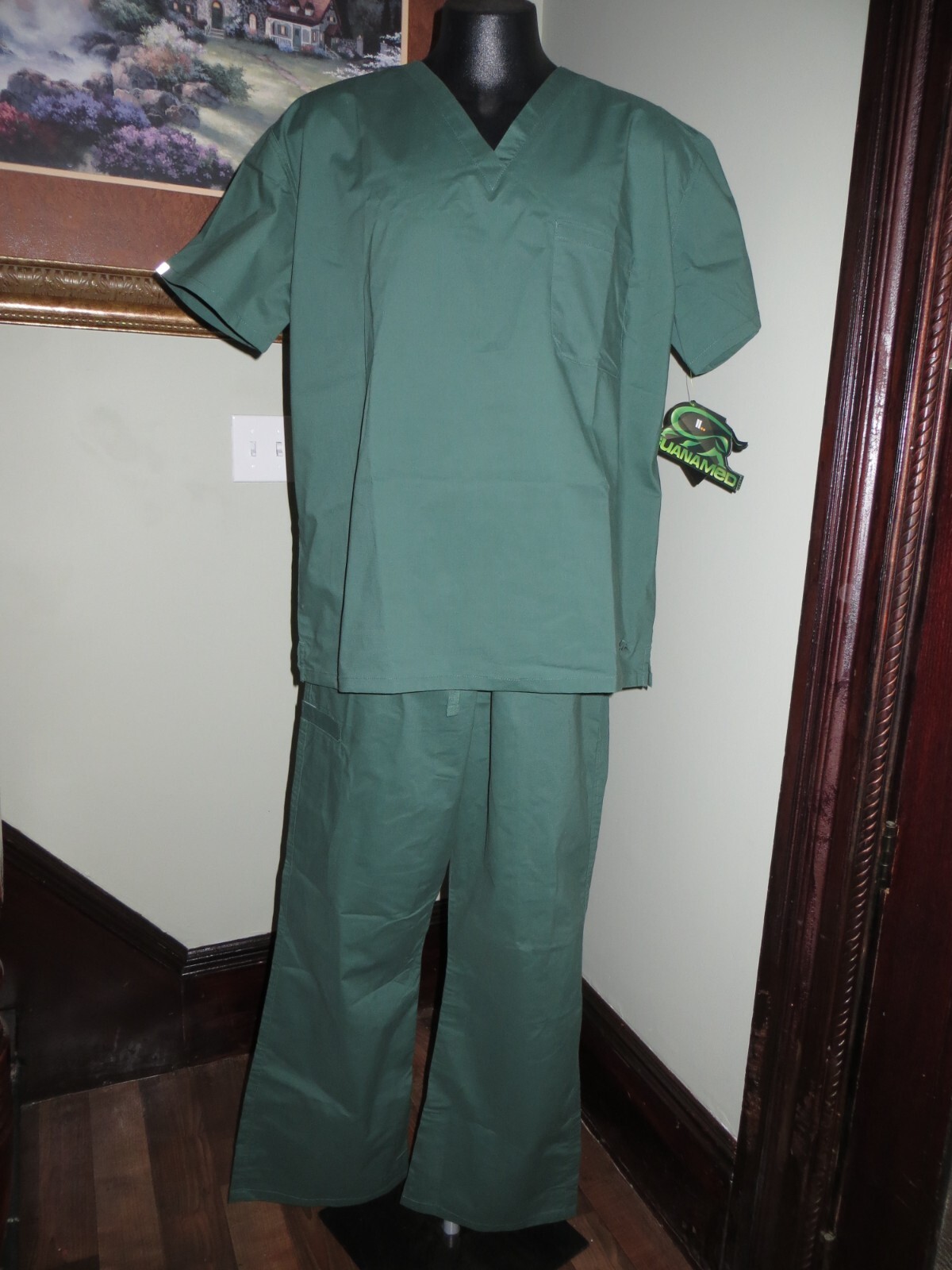 New Iguana Med Scrub Suit Size 3XL Green 1/2 Elastic Waist Pockets Drawstring