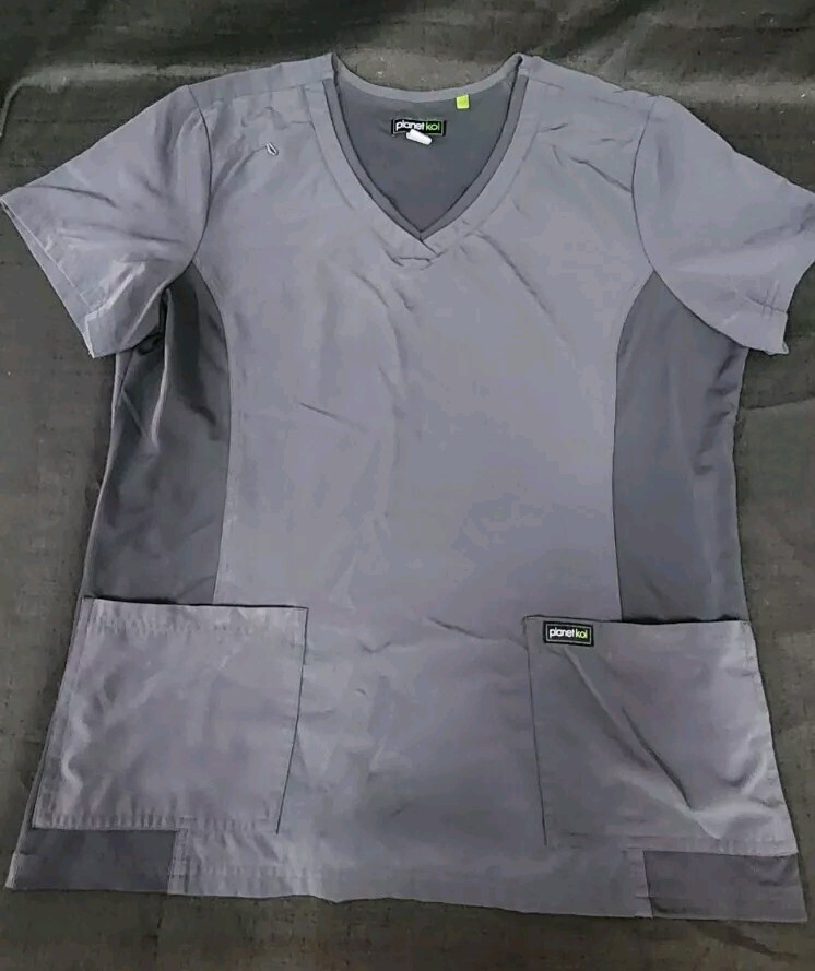 Planet Koi Scrub Top Charcoal Gray V-Neck Stretch Medical Career Size XL NWOT