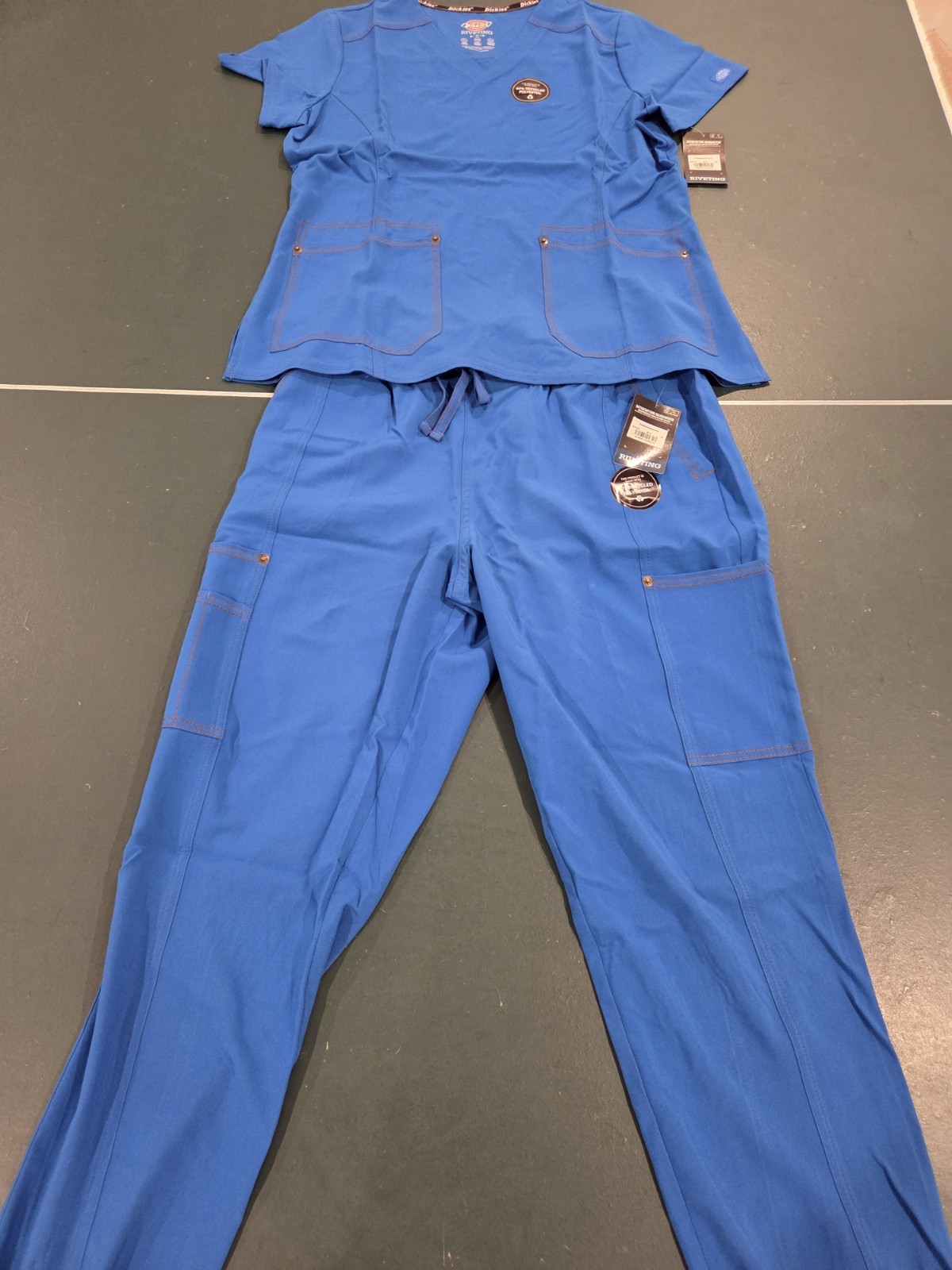 Dickies Riveting V-neck Stretch Scrub Set Royal Blue Medium Free Ship
