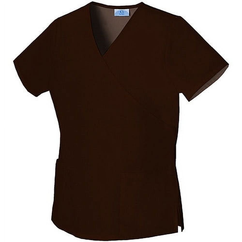 Simply Basic Dark Espresso Brown Wrap Back Tie 3 Pocket Side Vents Scrub Top XS