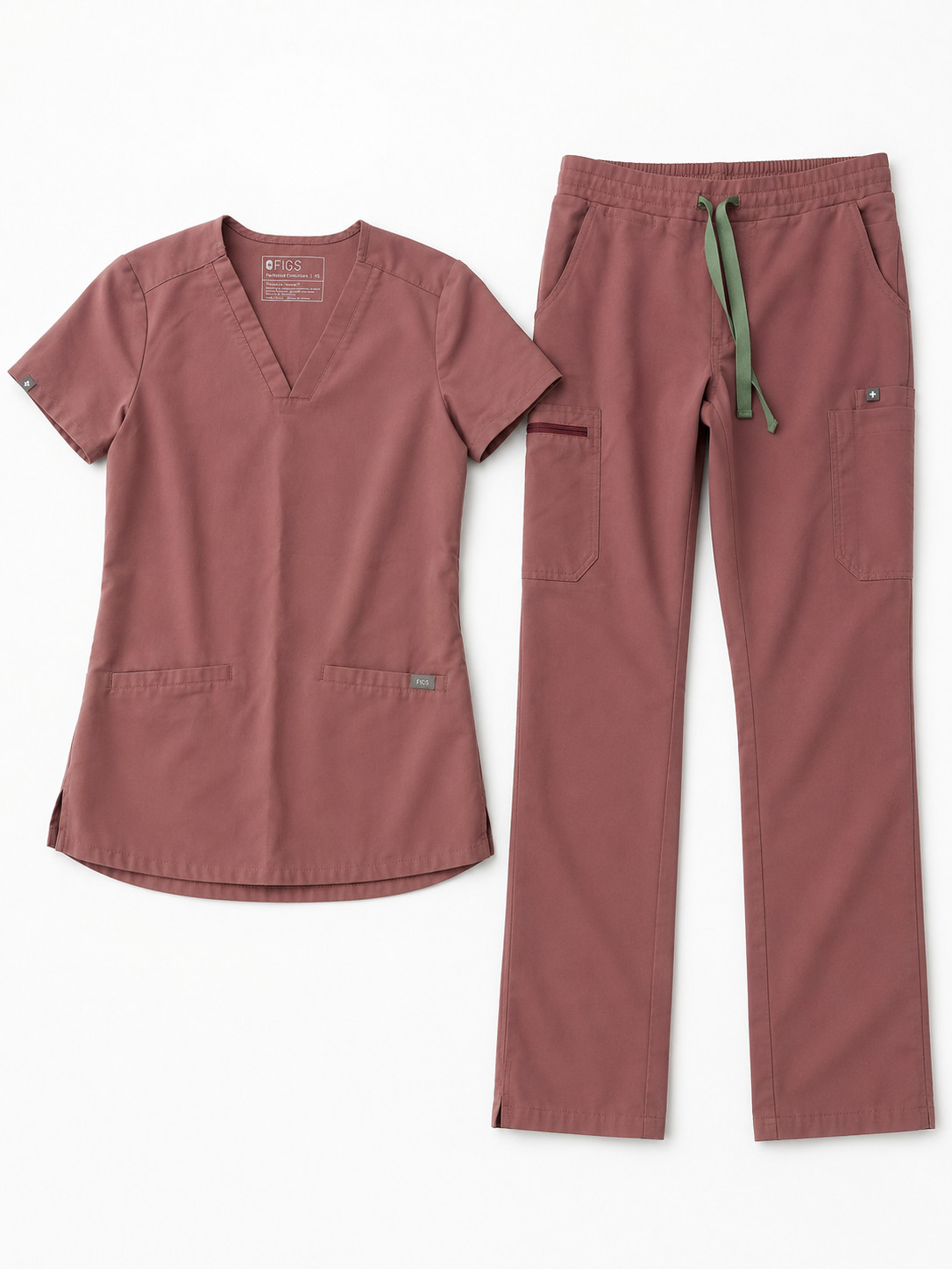 FIGS Technical Collection Scrub Set XS Mauve Rose Top Pants Medical Uniform