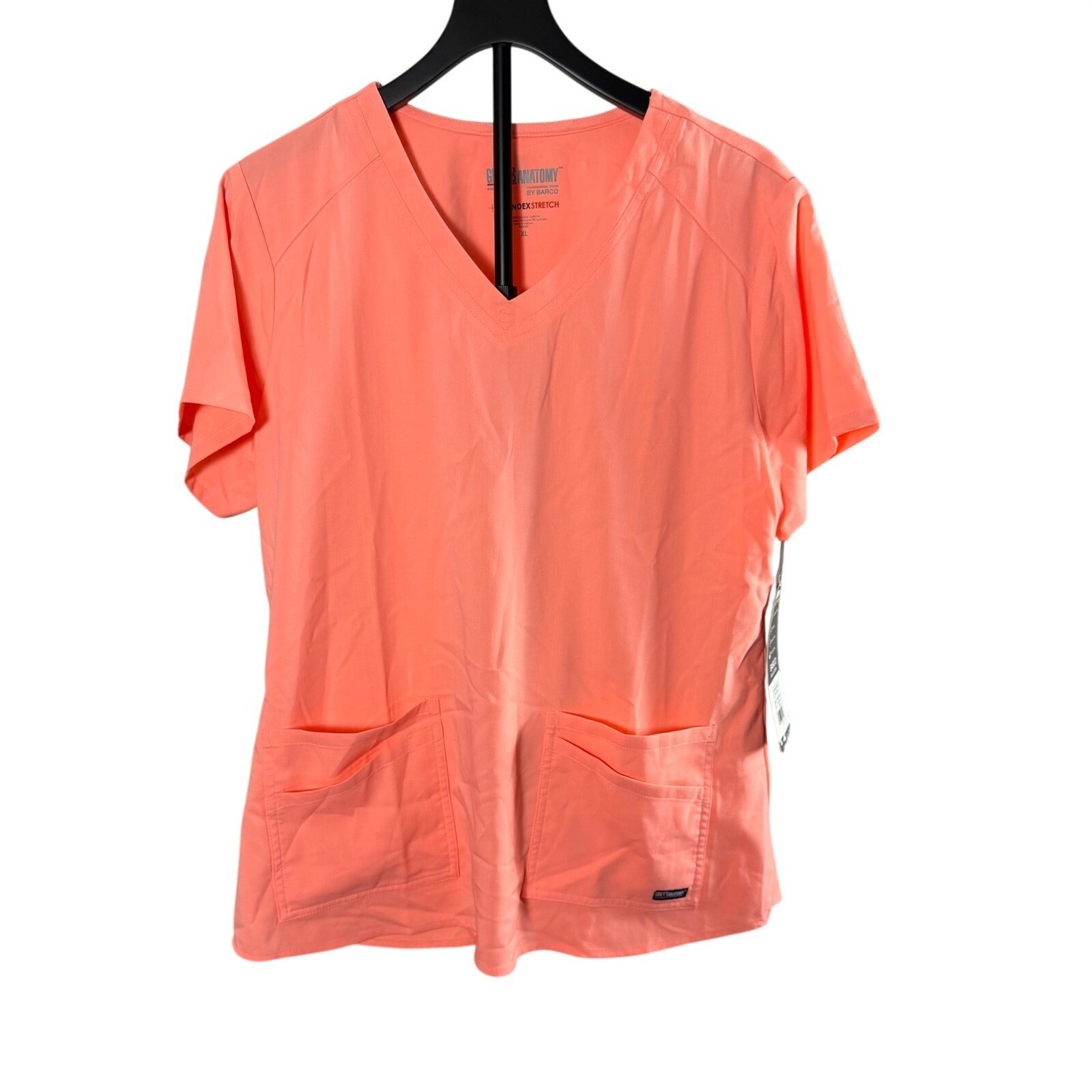 Greys Anatomy by Barco Spandex Stretch Scrub Top Coral Pink XL V-Neck Pockets
