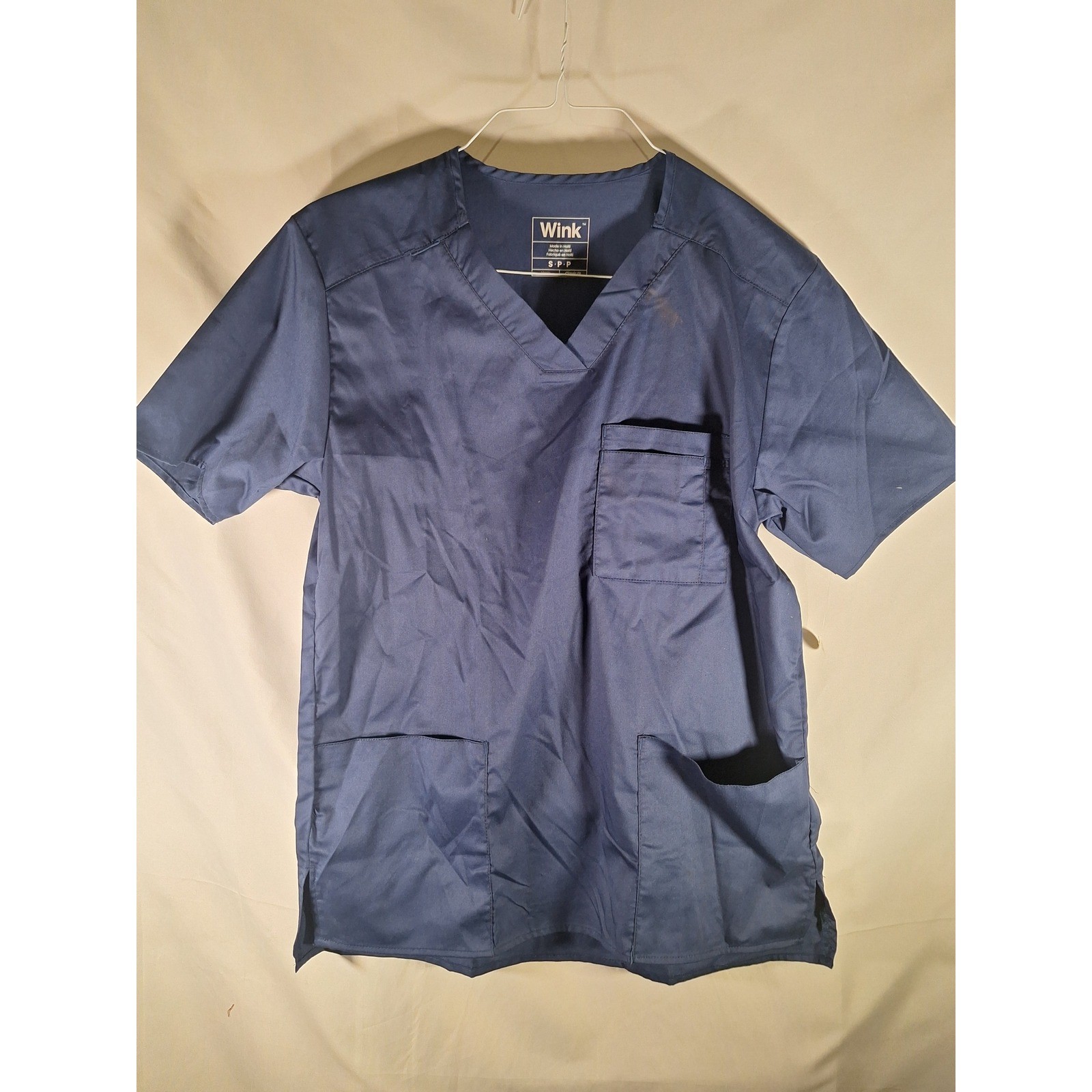 Wink Mens Small Scrub Top Classic Fit Short Sleeve Blue Work Uniform