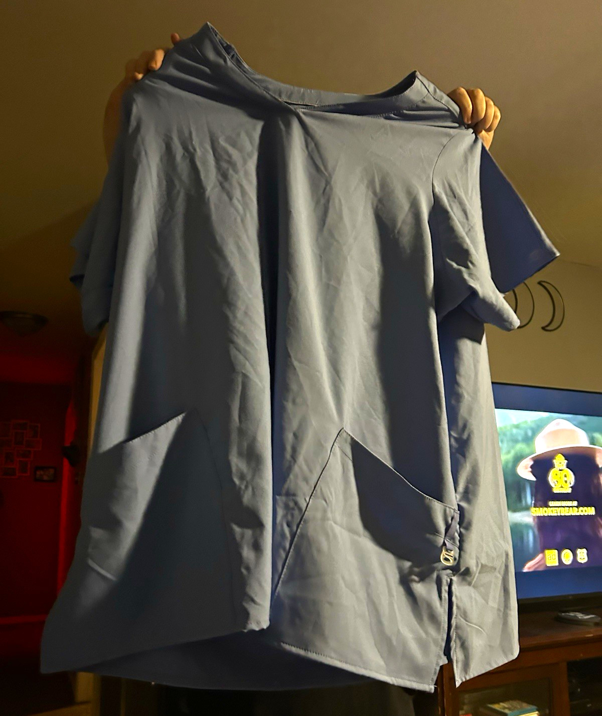WonderWink Women’s Medical Scrub Top Blue Solid V-Neck Short Sleeve 2X W123 ceil