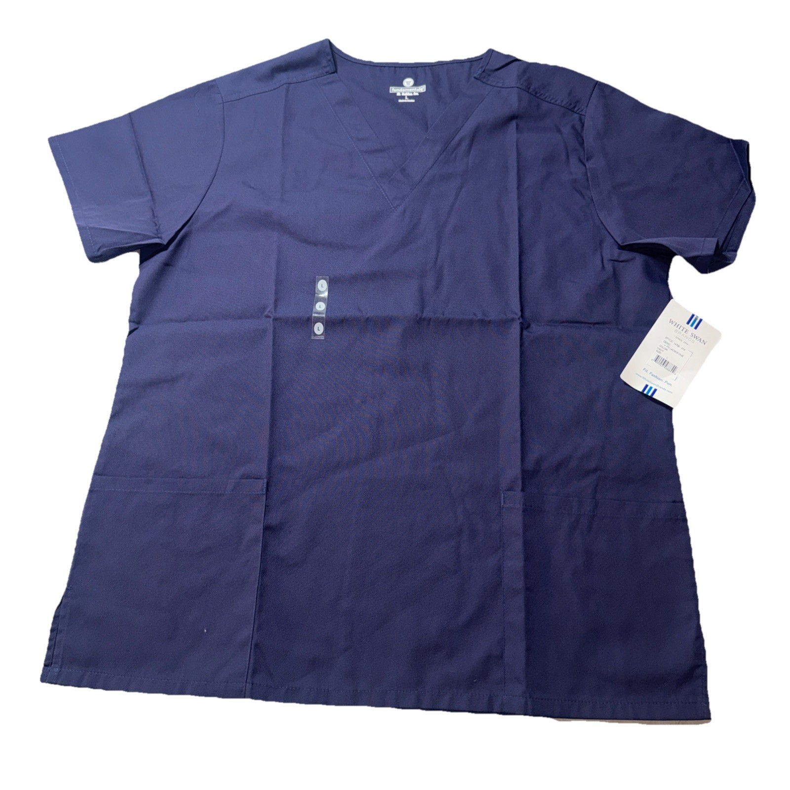 Fundamentals by White Swan Women’s 2-Pocket V-Neck Scrub Top Navy Blue Size L