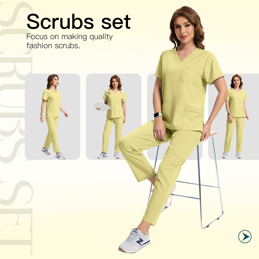 2025 Nursing Hospital Uniform Medical Scrub Set Women Men V-Neck Straight Suit