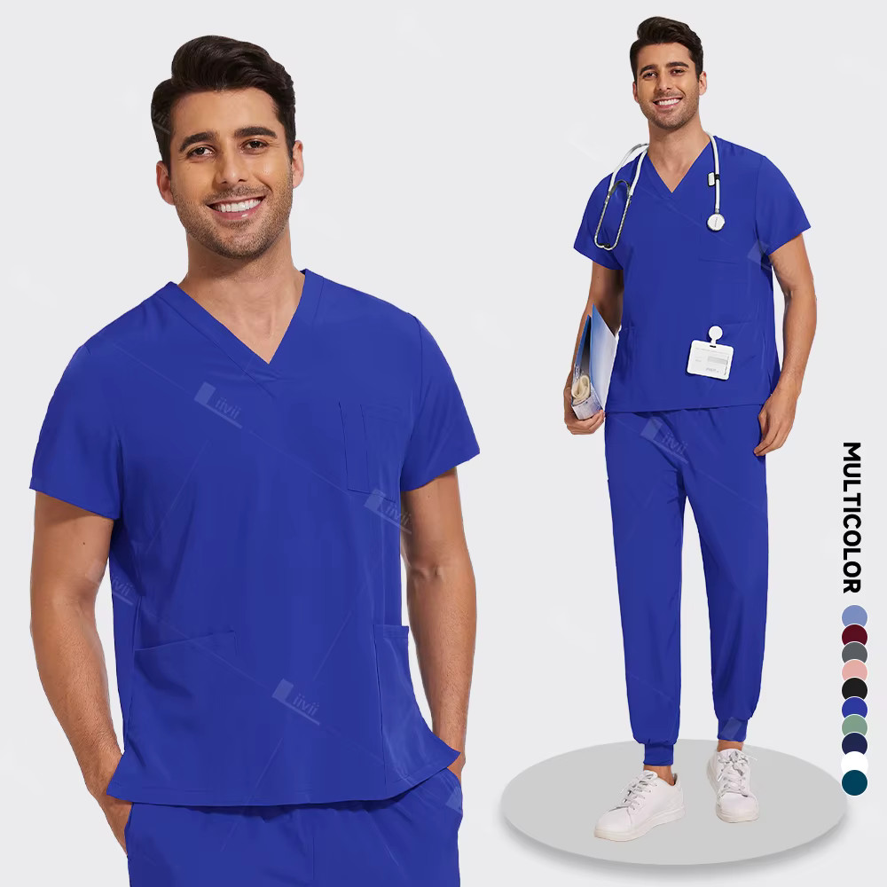 Anti Wrinkle Unisex Medical Scrub Set Breathable Jogger Nurses Doctors Dentists