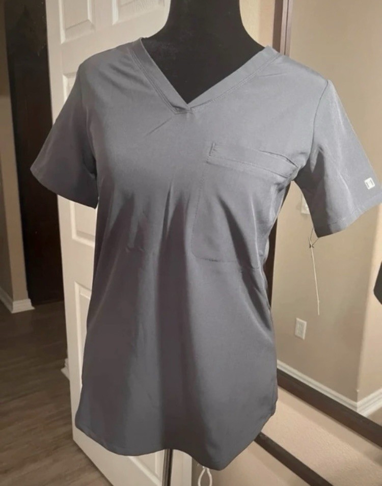 V neck gray scrub top Size xxs Women Work Medical Uniform