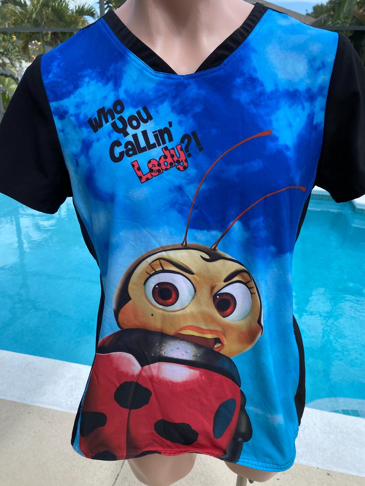 Scrubs Scrub Top Pixar A Bugs Life Ladybug Black Womens L Large