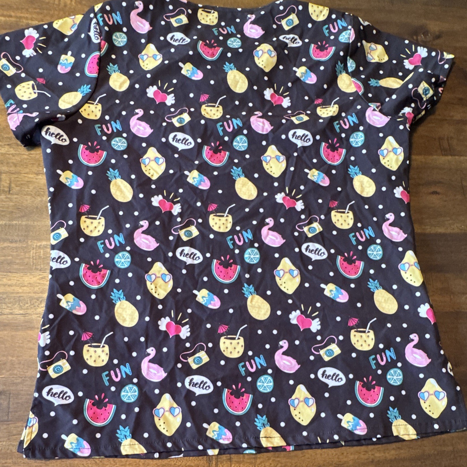 mediChic Prints Women’s L V-Neck Scrub Top Black Multicolor Patterned RN 134857