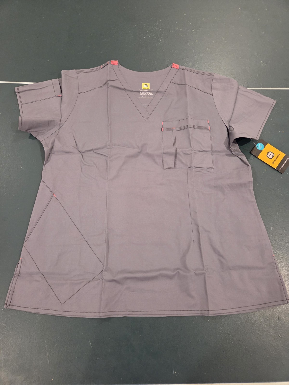WonderWink WonderFLEX 6218 V-neck Scrub Top Medium Pewter Free Ship