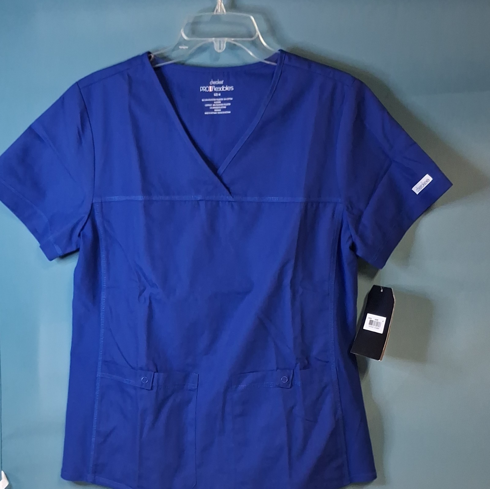 Cherokee Women’s Scrub Top M Blue Solid V-Neck Short Sleeve RN#93643