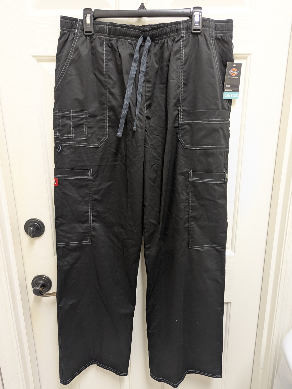 Dickies Gen Flex Low-Rise Drawstring Cargo Scrub Black Pants Mens Large