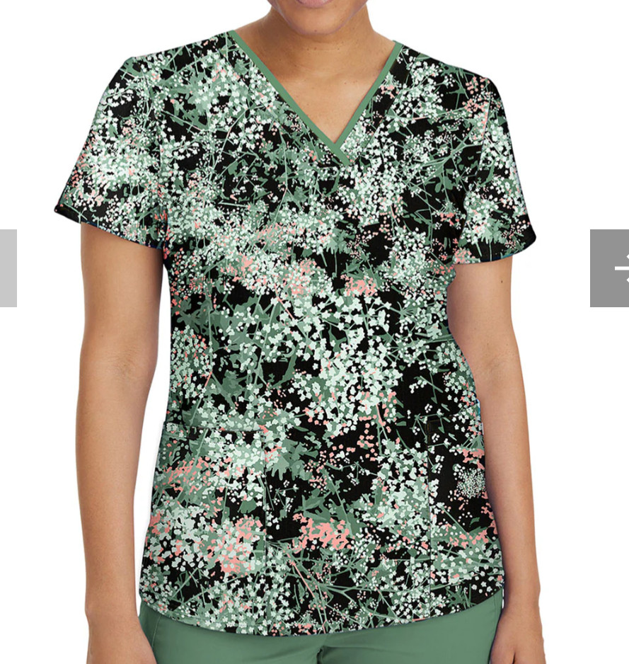 Healing Hands Women Scrub Top Into the Woods XL stretch
