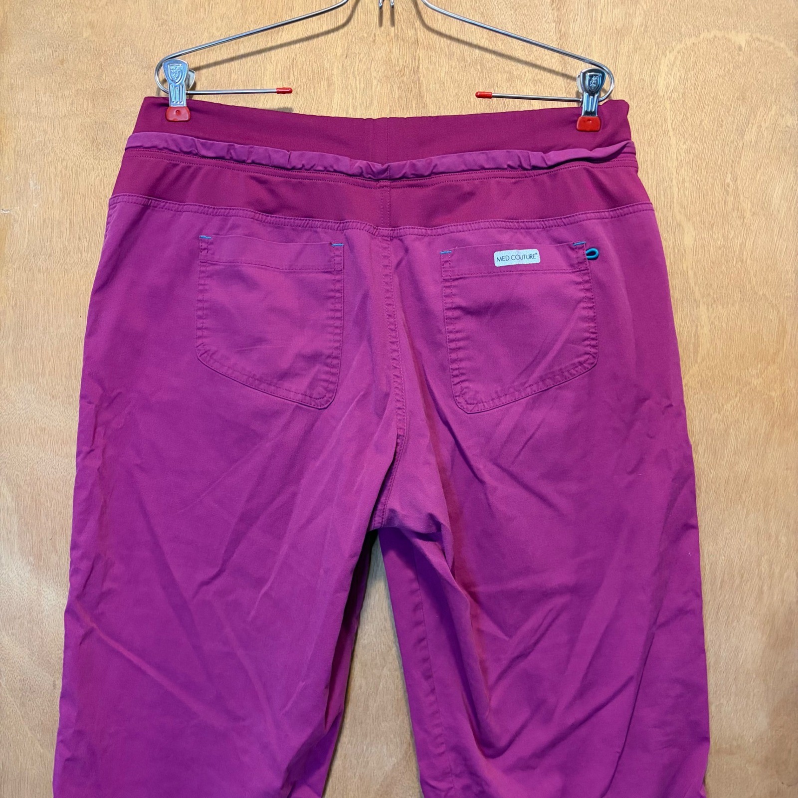 Med Couture Scrub Pants Women Large Fuchsia EZ Flex Yoga Waist Straight Leg Work