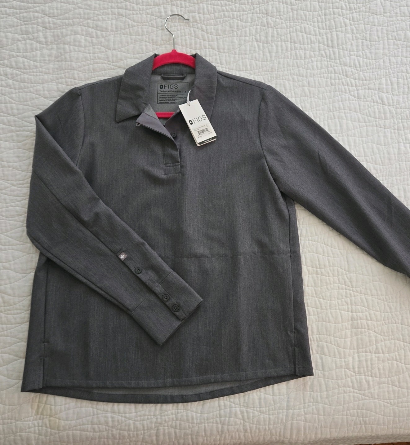 FIGS Scrub Polo Top Nala Women S Small Long Sleeve Graphite Gray NWT