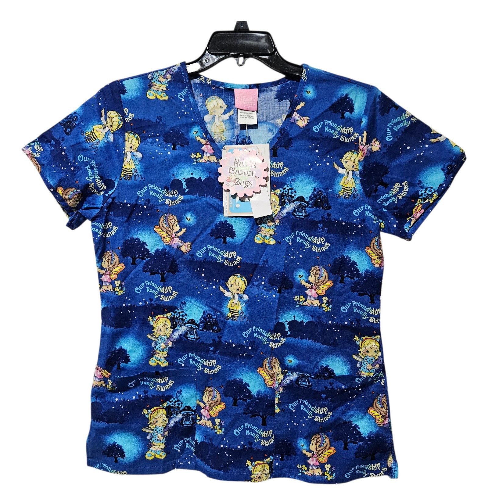 Precious Moments Blue Fairy Print Scrub Top Size S “Our Friendship Shines”