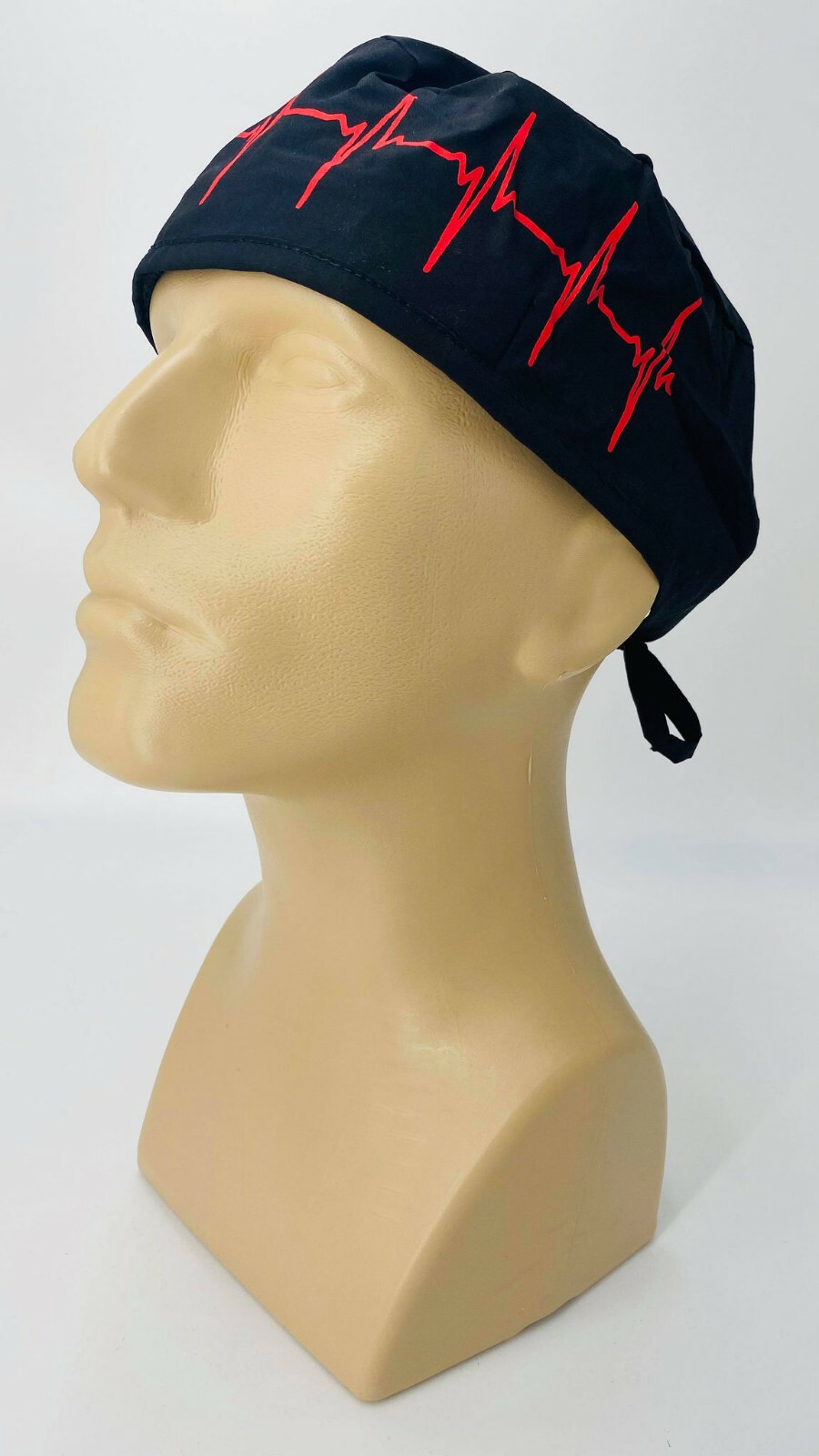 Scrub Cap Nurse Scrubs Hat Nursing Doctor Surgical Cardiologists, Black Red EKG