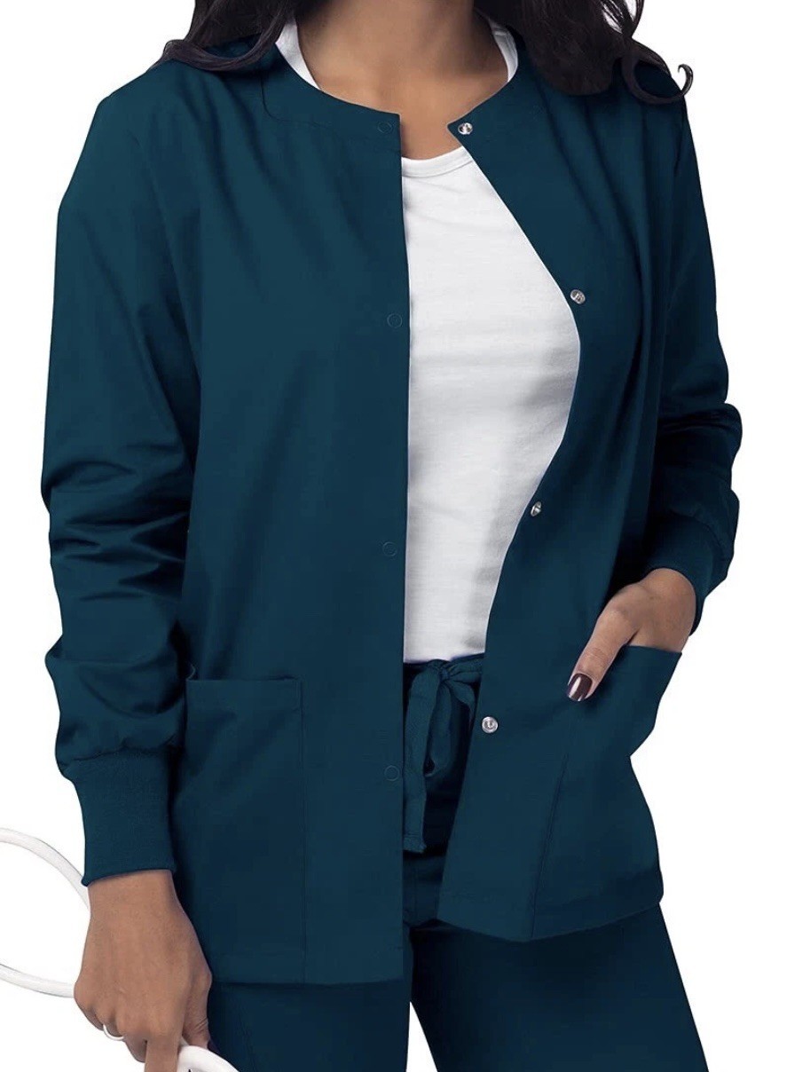 Sivvan Scrubs For Women – Front Snap Warm – Up Jacket – Caribbean Blue – Small