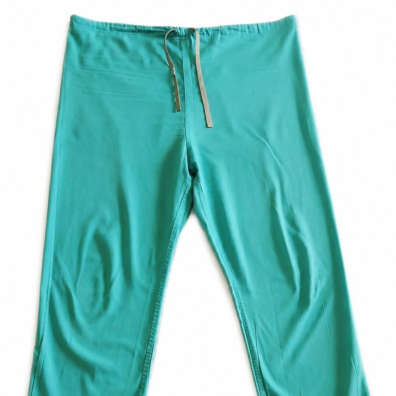 Unisex Medical Scrub Set V-Neck Top & Pants Size L Green Solid Cotton