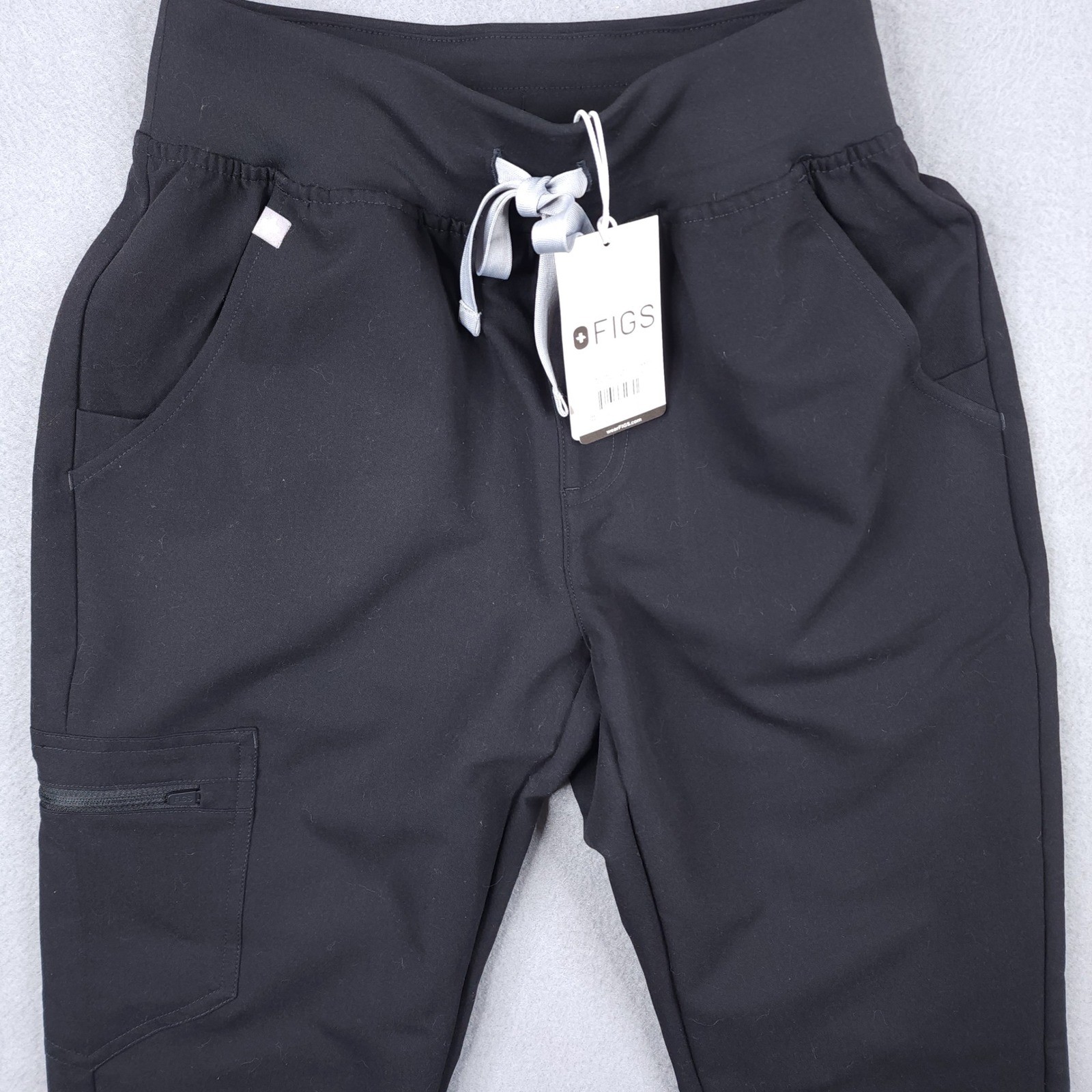 Figs Zamora High Waisted Jogger Scrub Pants Black XXSP Petite Cargo Pocket NWT