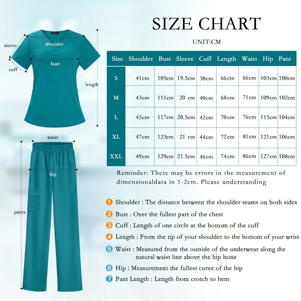 Women’s Medical Scrub Set V Neck Nursing Uniform Top Pants Workwear