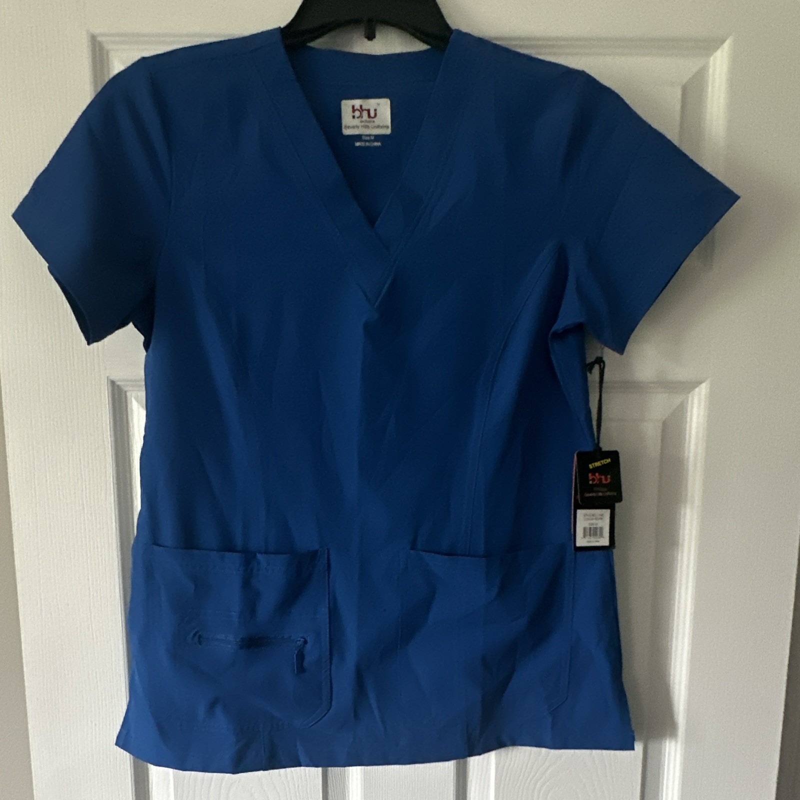 BHU Blue Scrub Set Size M V-Neck Short Sleeve Top & Elastic Cuff Pants