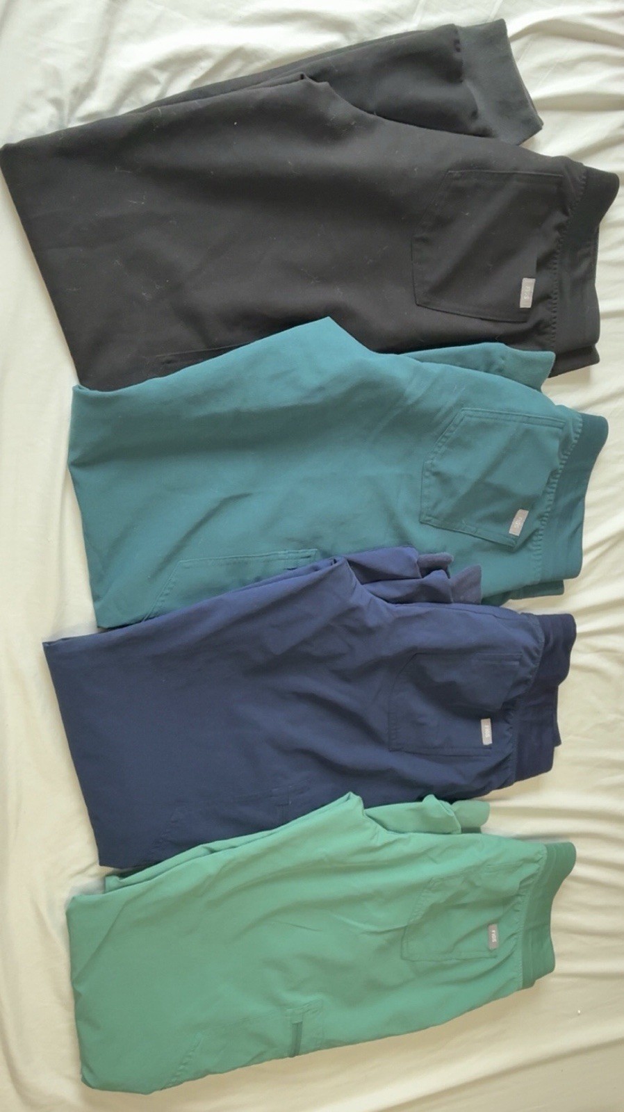 Lot of 4 Solid Color Medical Scrub Bottoms Black Teal Navy Blue Light Green