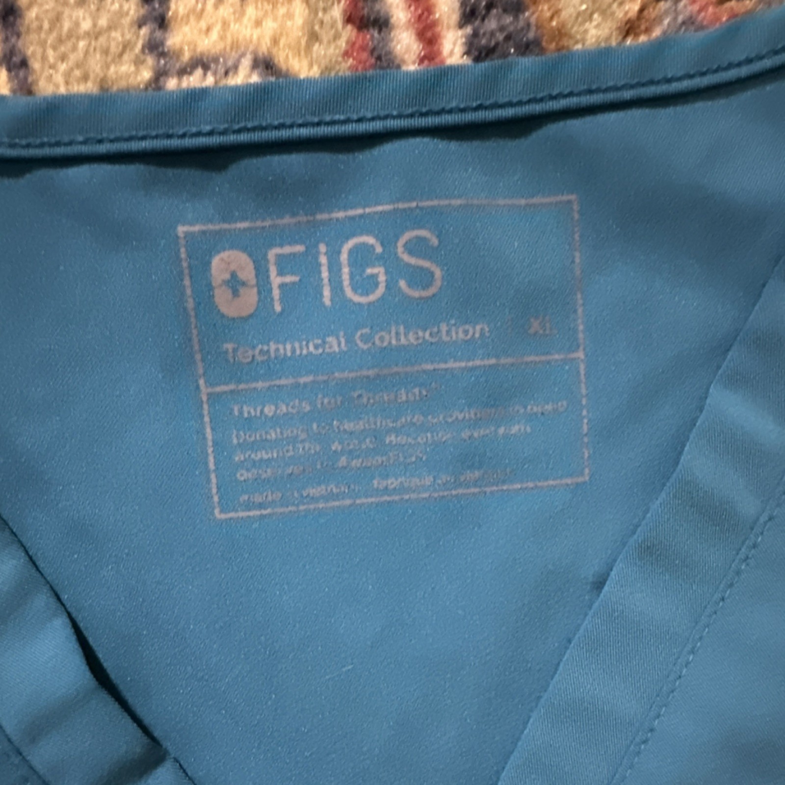 FIGS Technical Collection Teal Blue Scrubs Set XL Top & Pants Drawstring