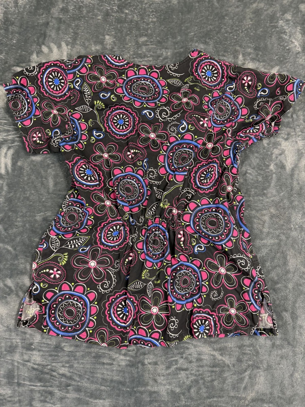White Swan Womens Floral Print Scrub Top Multicolor Size M